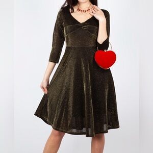 Voodoo Vixen Lulu Disco Flare Dress Gold A Line New Years Party